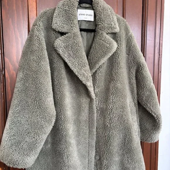 Stand Studio Green Teddy Coat Size - Picture 3 of 9